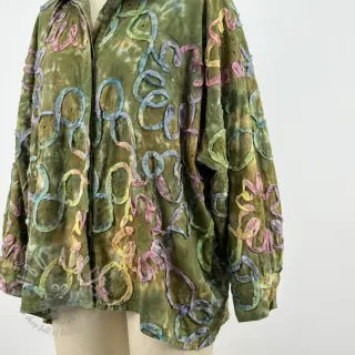 Katoenen stof TIE DYE EMBROIDERY Elise tape design En