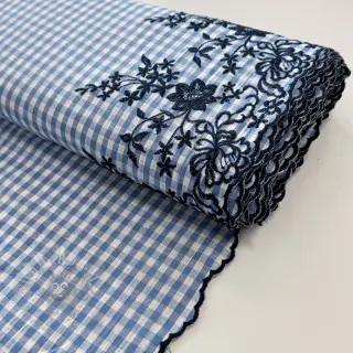 Katoenen stof CHECKS ONE-SIDE BORDER blue