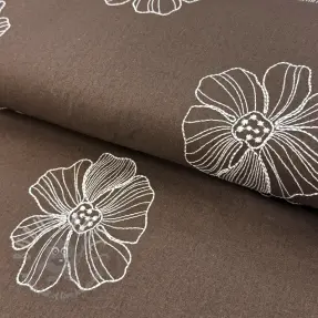 Viscose met linnen EMBROIDERY Flower Maya brown