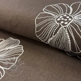 Viscose met linnen EMBROIDERY Flower Maya brown