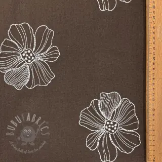Viscose met linnen EMBROIDERY Flower Maya brown