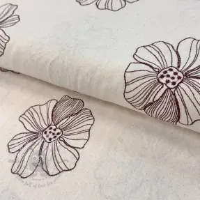 Viscose met linnen EMBROIDERY Flower Maya natural