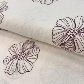 Viscose met linnen EMBROIDERY Flower Maya natural
