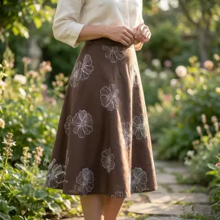 Viscose met linnen EMBROIDERY Flower Maya brown