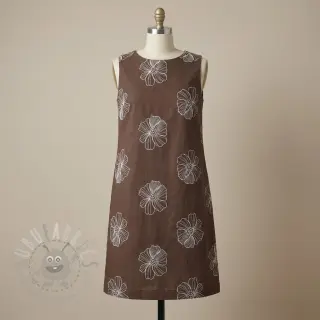 Viscose met linnen EMBROIDERY Flower Maya brown