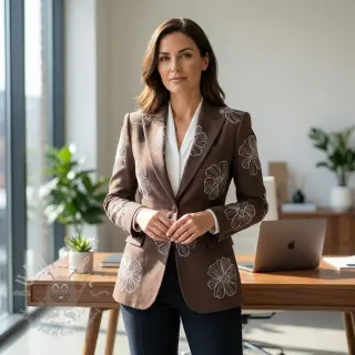 Viscose met linnen EMBROIDERY Flower Maya brown