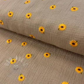 Dubbelgaas/mousseline EMBROIDERY Sunflowers beige