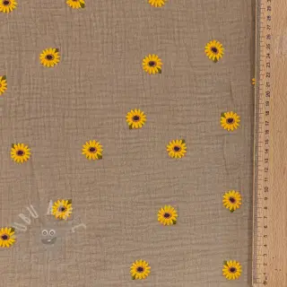 Dubbelgaas/mousseline EMBROIDERY Sunflowers beige