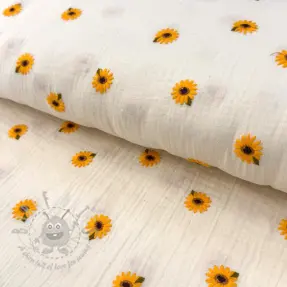 Dubbelgaas/mousseline EMBROIDERY Sunflowers natural