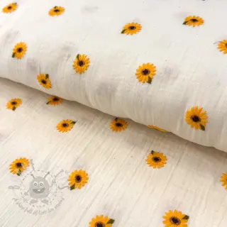 Dubbelgaas/mousseline EMBROIDERY Sunflowers natural