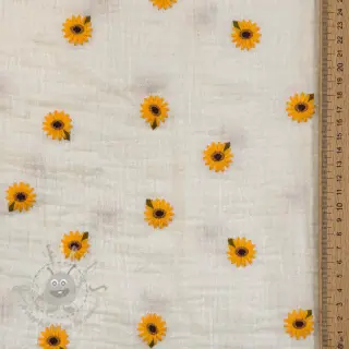 Dubbelgaas/mousseline EMBROIDERY Sunflowers natural