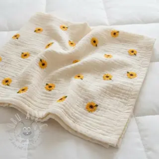 Dubbelgaas/mousseline EMBROIDERY Sunflowers natural