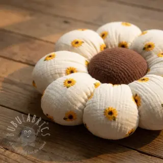Dubbelgaas/mousseline EMBROIDERY Sunflowers natural