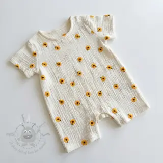 Dubbelgaas/mousseline EMBROIDERY Sunflowers natural