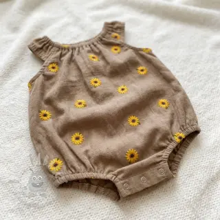 Dubbelgaas/mousseline EMBROIDERY Sunflowers beige