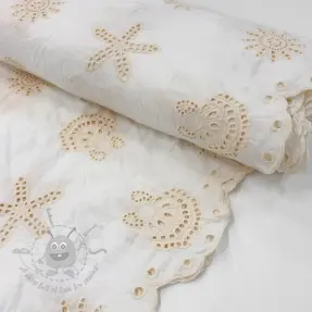 Katoenen stof EMBROIDERY Sea ornaments white