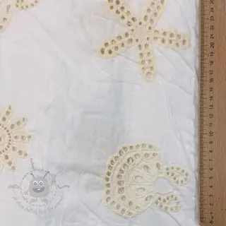 Katoenen stof EMBROIDERY Sea ornaments white