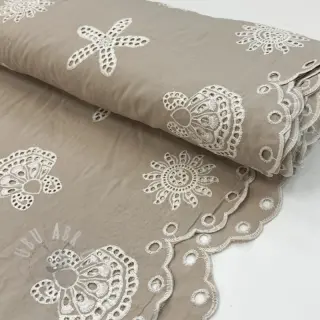 Katoenen stof EMBROIDERY Sea ornaments natural