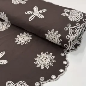 Bavlnená látka EMBROIDERY Sea ornaments brown