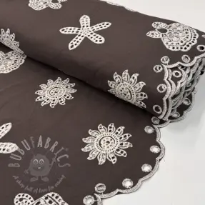 Katoenen stof EMBROIDERY Sea ornaments brown