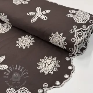 Katoenen stof EMBROIDERY Sea ornaments brown