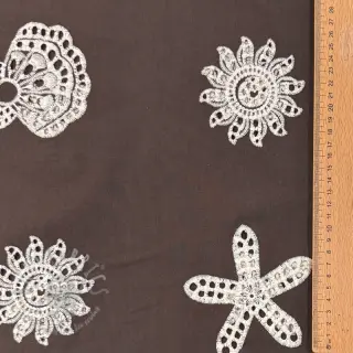 Katoenen stof EMBROIDERY Sea ornaments brown