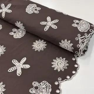 Bavlnená látka EMBROIDERY Sea ornaments brown
