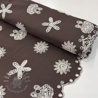 Katoenen stof EMBROIDERY Sea ornaments brown