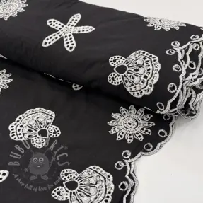 Katoenen stof EMBROIDERY Sea ornaments black