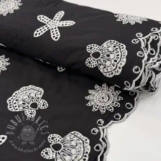 Katoenen stof EMBROIDERY Sea ornaments black