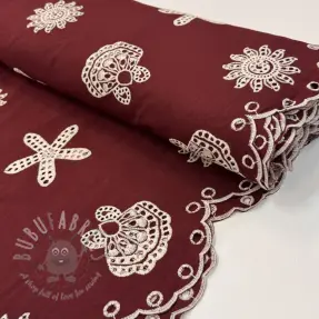 Katoenen stof EMBROIDERY Sea ornaments bordeaux