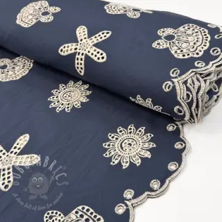 Katoenen stof EMBROIDERY Sea ornaments navy