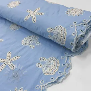 Katoenen stof EMBROIDERY Sea ornaments light blue