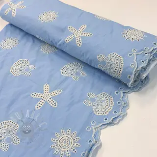 Bavlnená látka EMBROIDERY Sea ornaments light blue