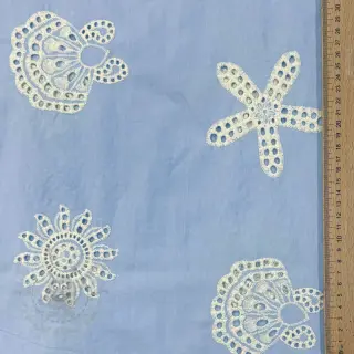 Katoenen stof EMBROIDERY Sea ornaments light blue