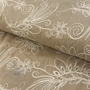 Katoenen stof VOILE EMBROIDERY Kokka natural