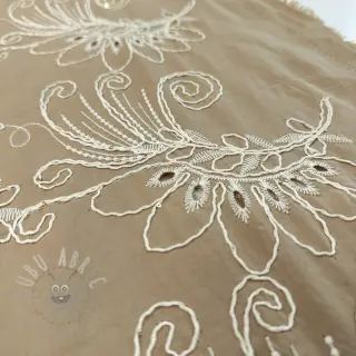 Katoenen stof VOILE EMBROIDERY Kokka natural