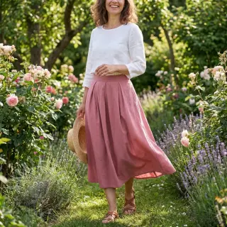Katoenen stof WASHED dark blush