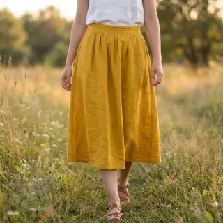 Katoenen stof SLUB WASHED ochre