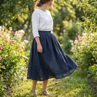 Katoenen stof SLUB WASHED navy