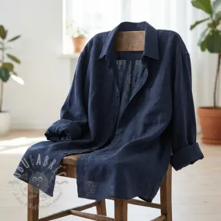 Katoenen stof SLUB WASHED navy