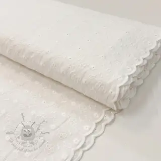 Katoenen stof EMBROIDERY TWO-SIDE SCALLOP Verena white