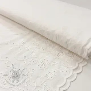 Katoenen stof VOILE EMBROIDERY ONE-SIDE BORDER white