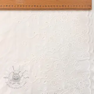 Katoenen stof VOILE EMBROIDERY ONE-SIDE BORDER white