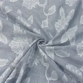 Katoenen stof YARN DYED Stripes JACQUARD Flowers navy