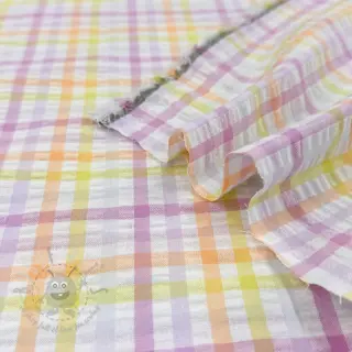 Katoenen stof SEERSUCKER YARN DYED Checks multi