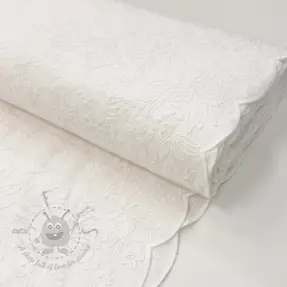 Katoenen stof VOILE EMBROIDERY Flowers TWO-SIDED SCALLOP white