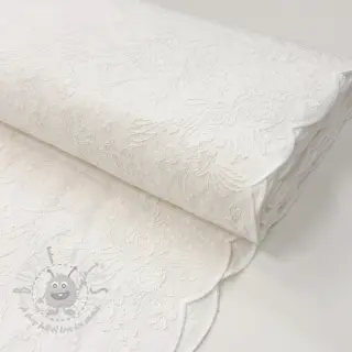 Katoenen stof VOILE EMBROIDERY Flowers TWO-SIDED SCALLOP white