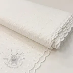 Katoenen stof EMBROIDERY TWO-SIDE SCALLOP Simi white