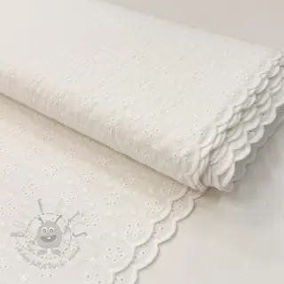 Katoenen stof EMBROIDERY TWO-SIDE SCALLOP Simi white